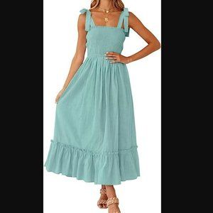 ZESICA Boho Tie Strap Maxi Dress in Sage